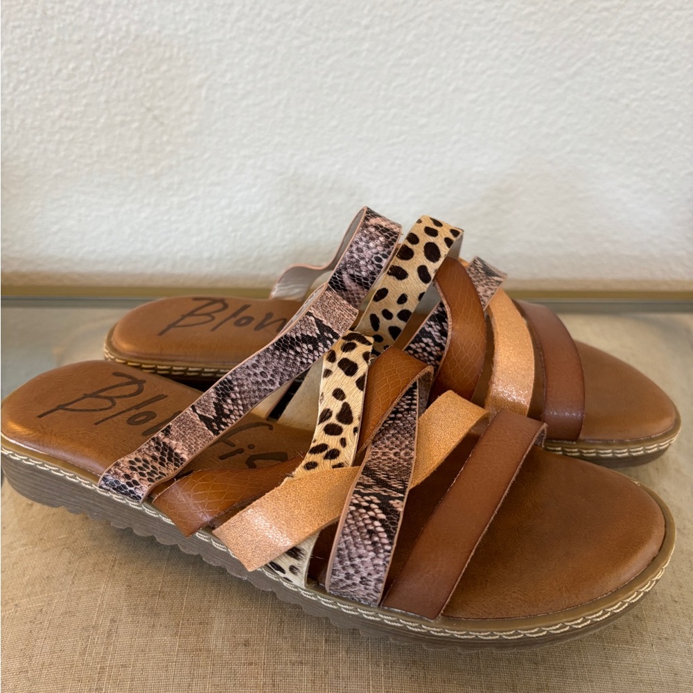 Blowfish Brown and Tan Casual Sandals with Animal Print
